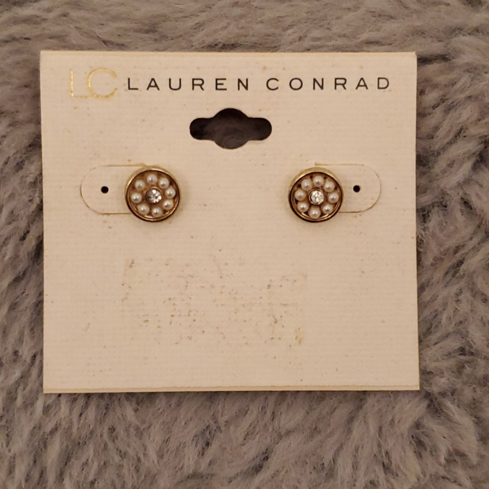 LAUREN CONRAD post gold/cz earrings